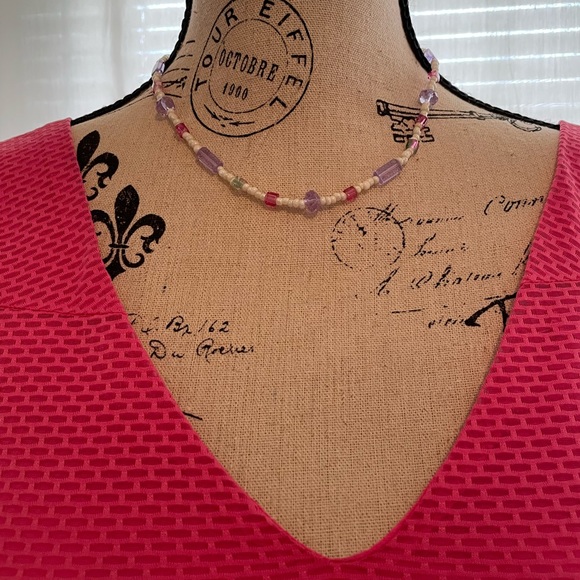 💗 Lovely Pink & Lavender Glass Crystal beaded Necklace - Picture 5 of 5